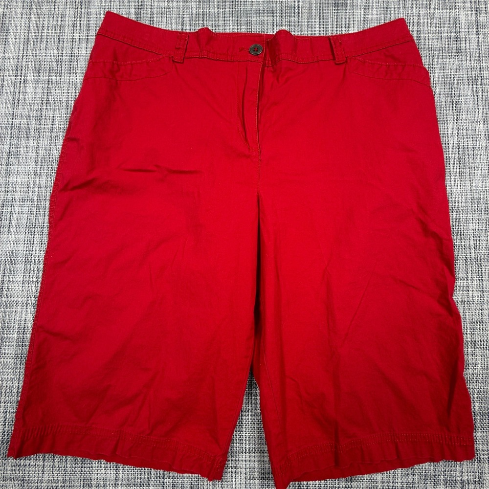 Chico's Womens Bermuda Shorts Red Cotton Stretch Cinch Hem Pockets 1.5 US 10
